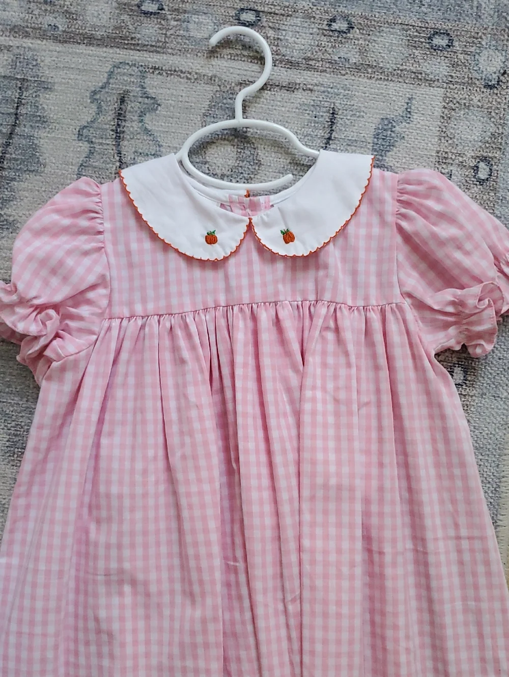 Lulu Bebe Girls Pink Gingham Embroidered Pumpkin Dress Sz6